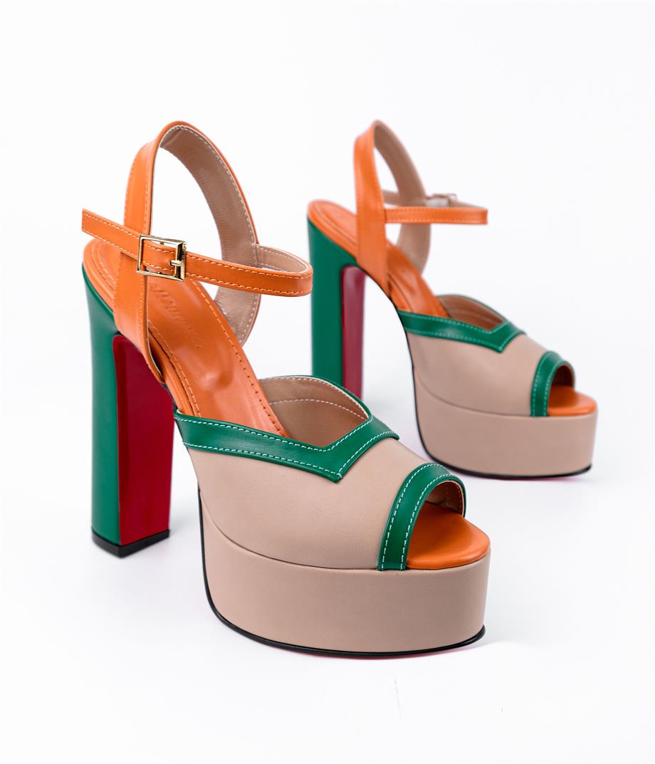 Brooks Yeşil Turuncu Mix Platformlu  Sandalet