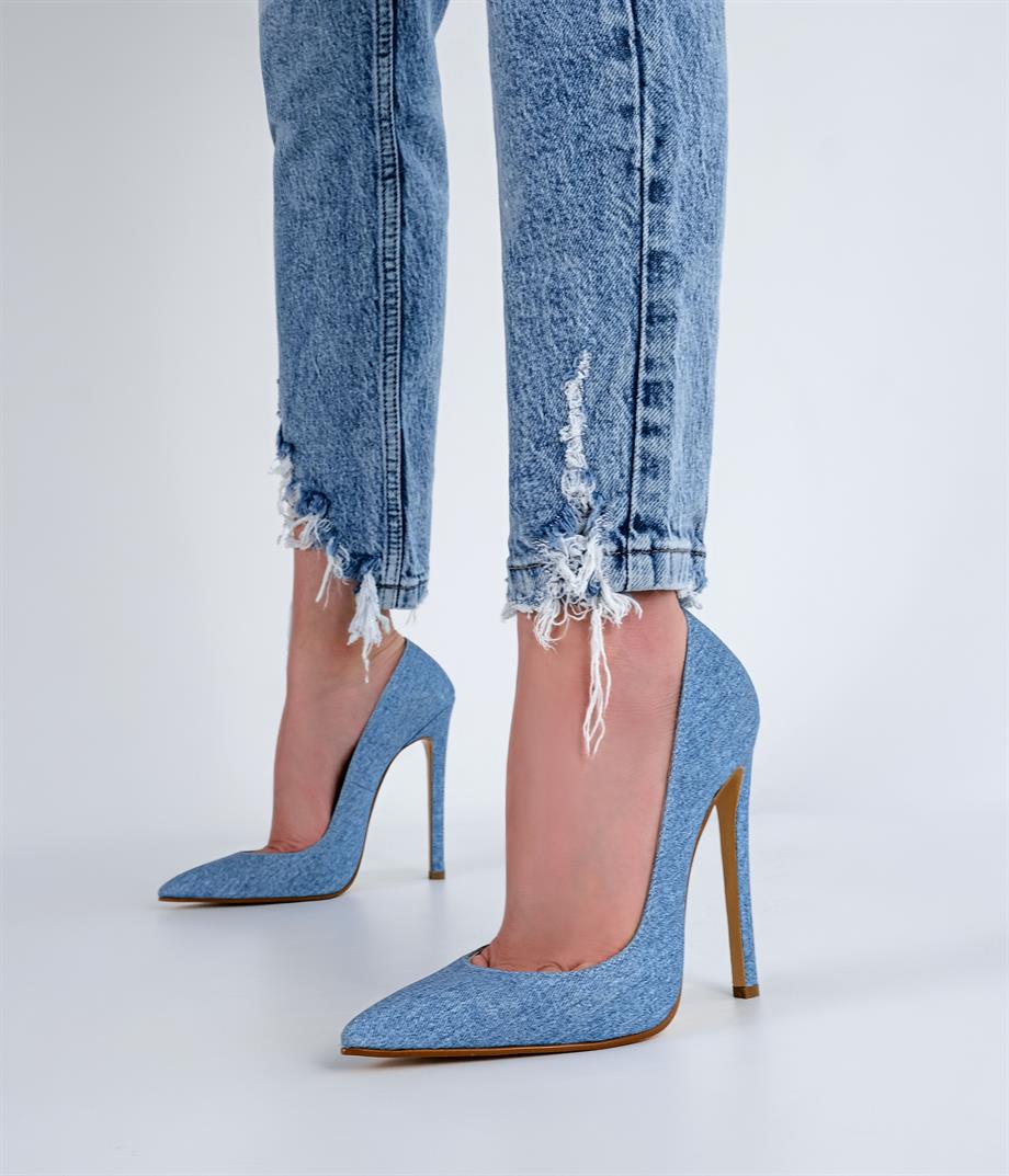 Capello Denim Yüksek İnce Topuk Stiletto 
