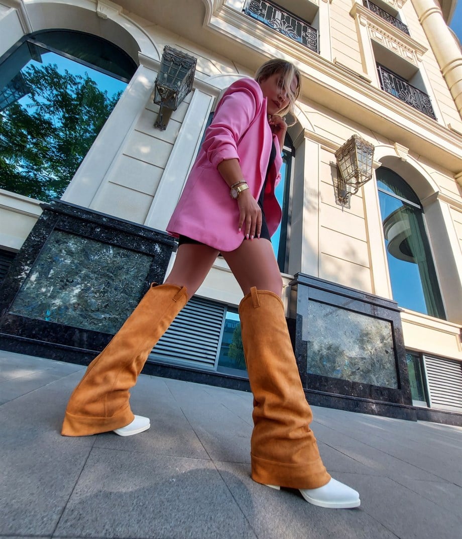 FERRO White Matte Leather Upper Tan Suede Leather Dallas Boots 
