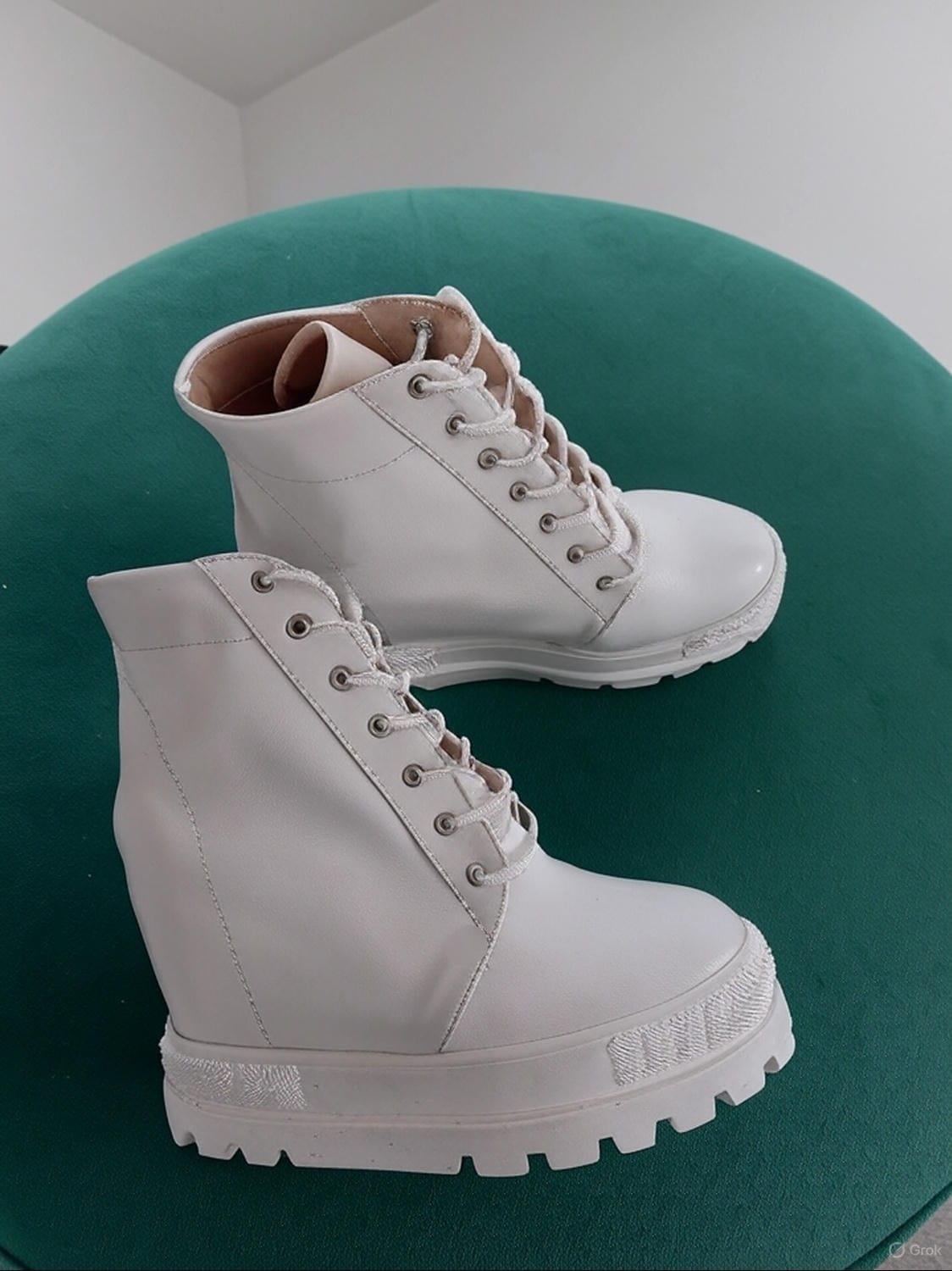 HECTOR White Matte Leather Hidden Wedge Heel Boots
