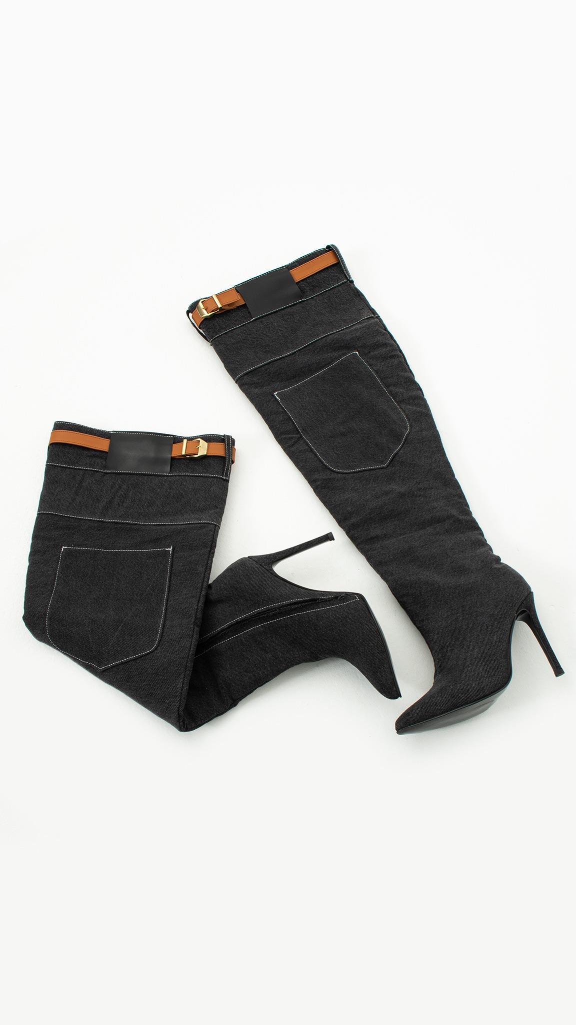 Jeylo Siyah Denim Çizme