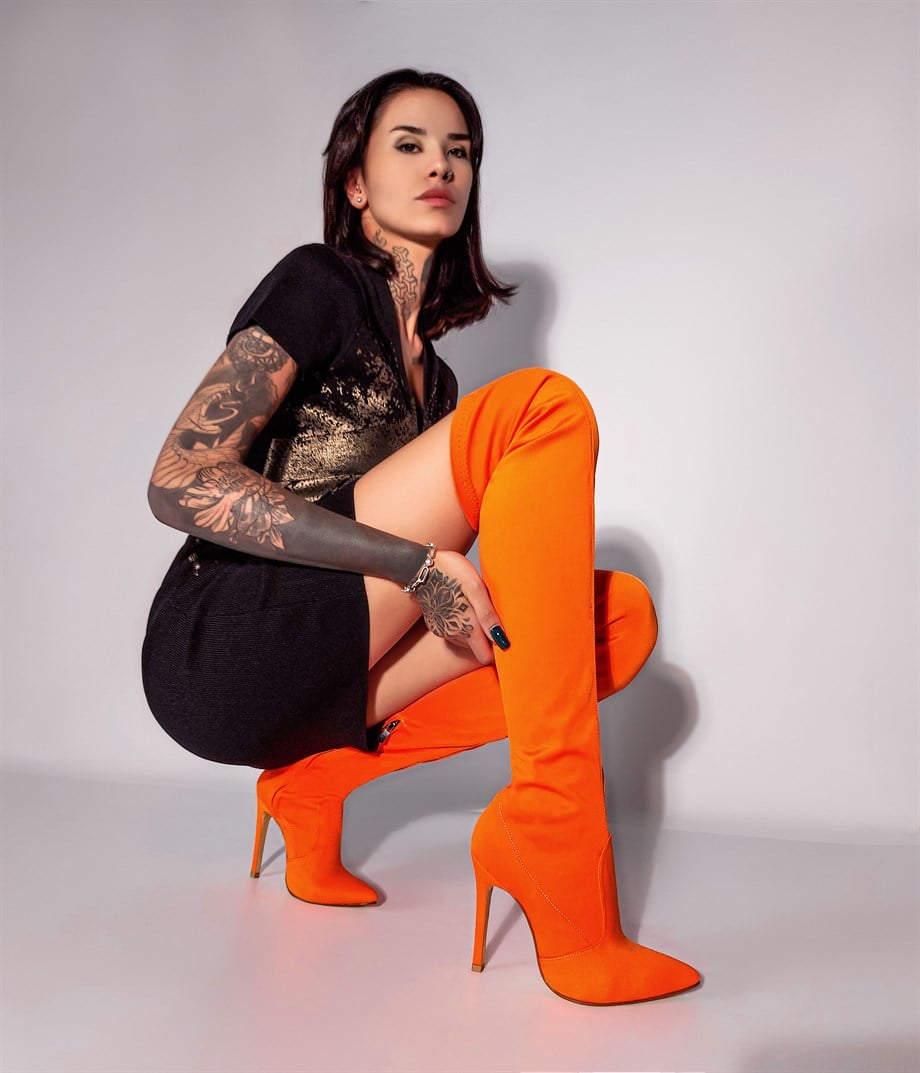 LİLİ Orange Night Dive High Heel Stretch Boots