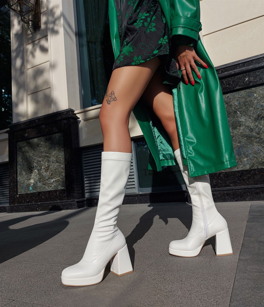 MİRANDA White Stretch Boots