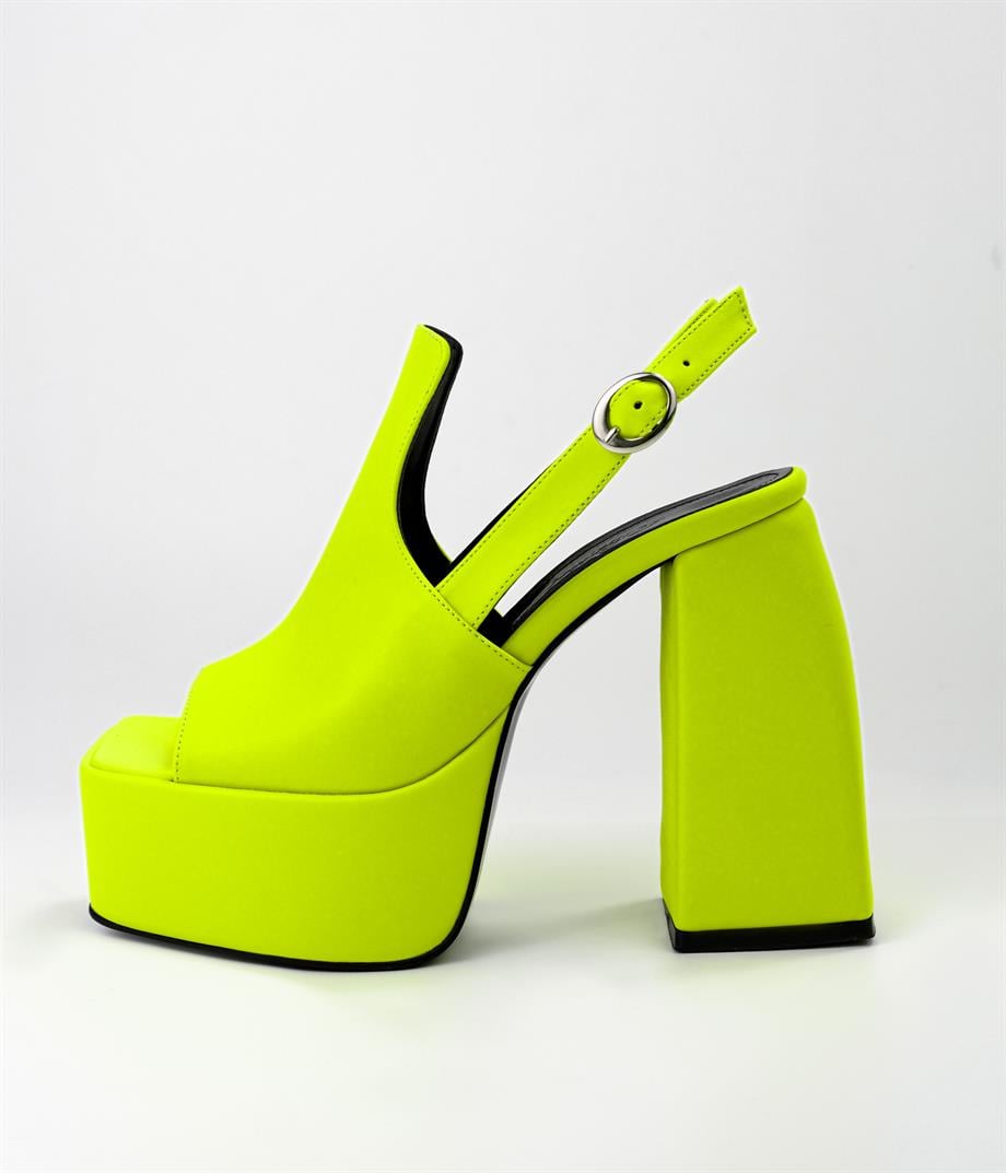 Paloma Neon Sarı Platformlu Kalın Topuk Sandalet 