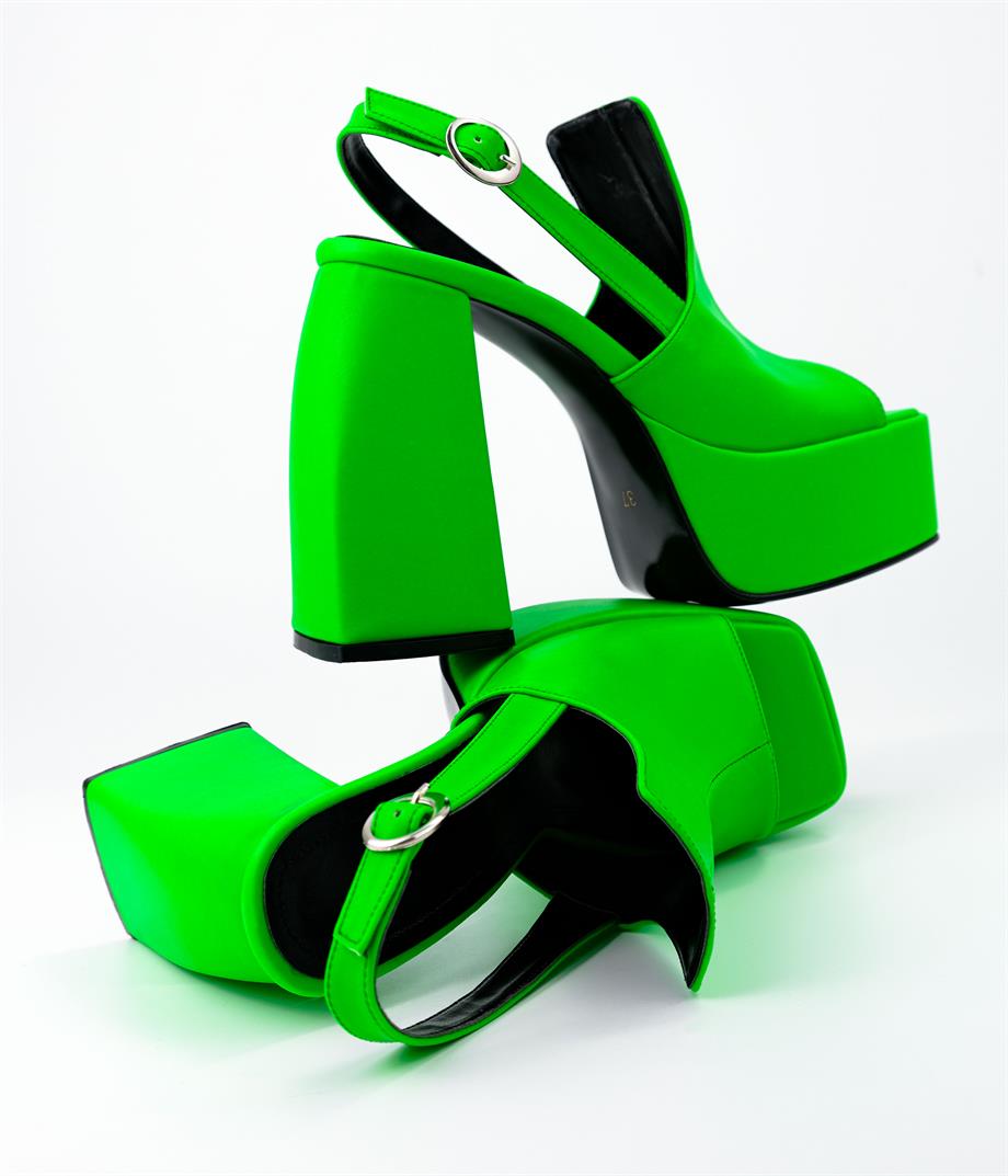 Paloma Yeşil Platformlu Kalın Topuk Sandalet 