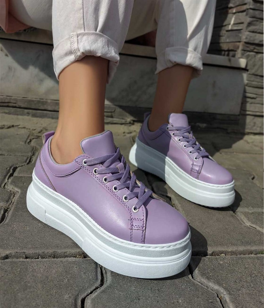RELAX Mor Mat Deri Bağcıklı Sneakers