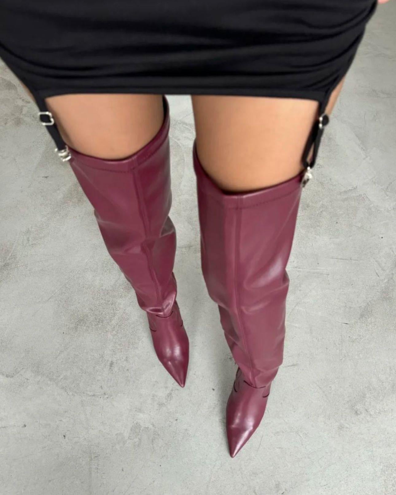 ROSE LONG Bordo Diz Üstü Çizme