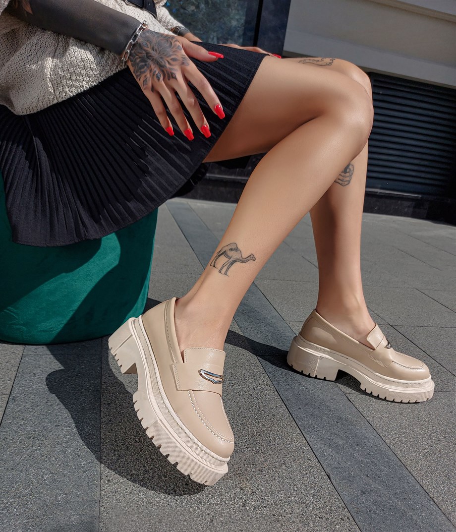 Schafer  Nude Matte Leather Loafers