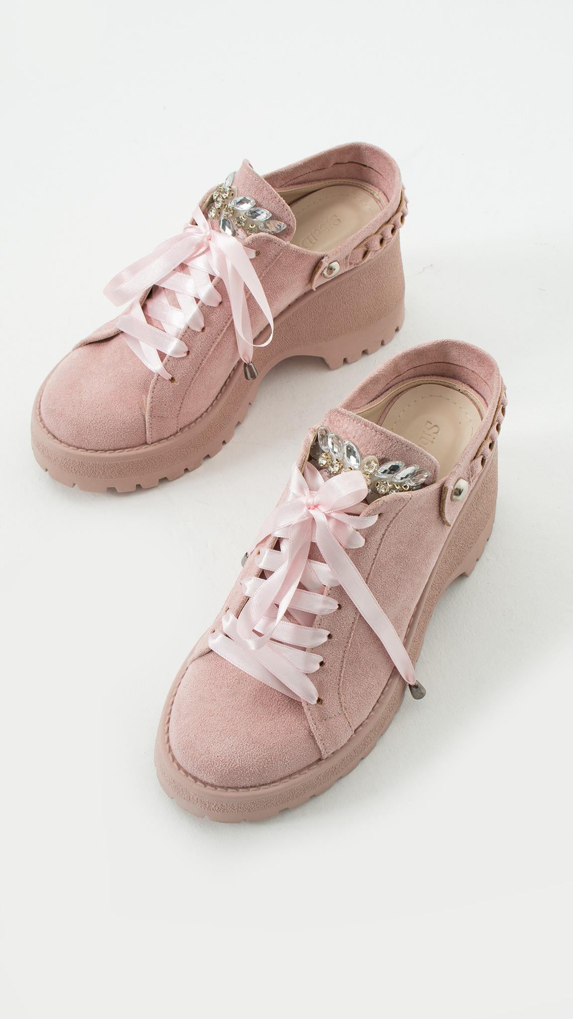 Silvi Pink Stone & Ribbon Detailed Loafer