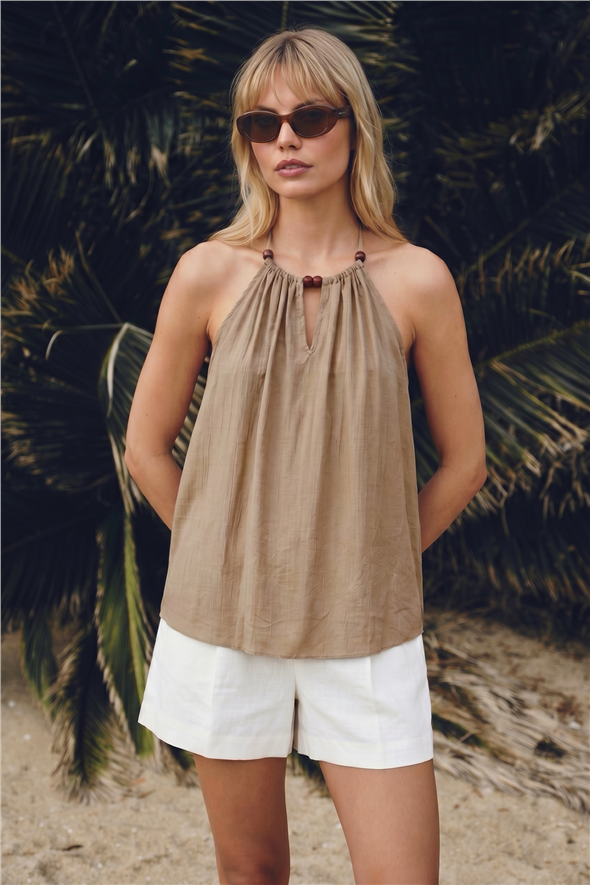 Aksesuar Detaylı Bluz - Camel