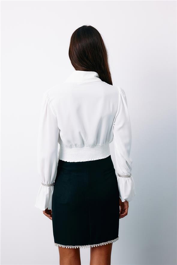 Aksesuar Detaylı Bluz - Ekru