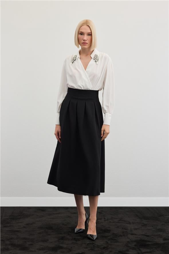 Aksesuar Detaylı Bodysuit Bluz - EKRU