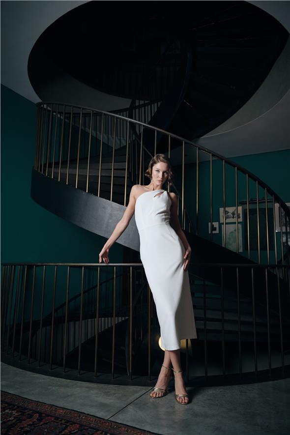 Aksesuar Detaylı Elbise - Ekru