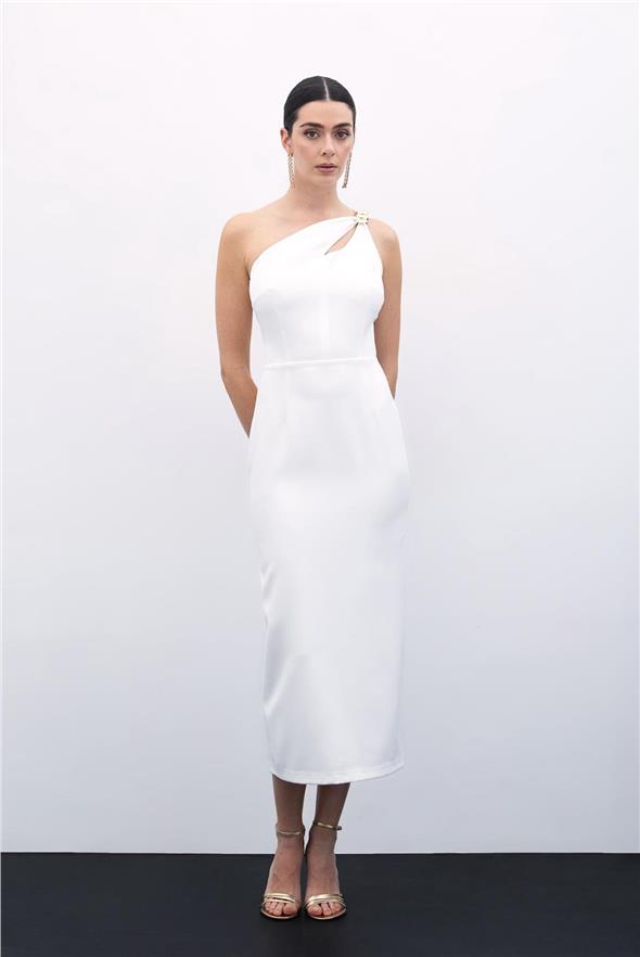 Aksesuar Detaylı Elbise - Ekru