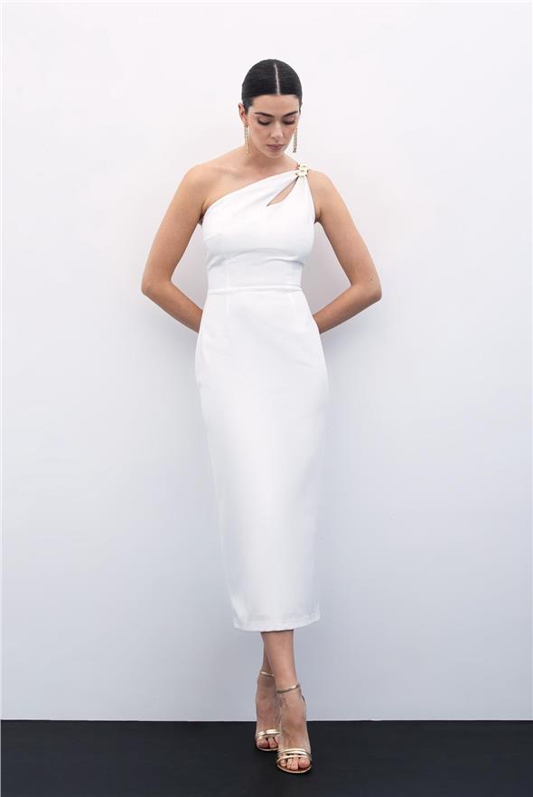 Aksesuar Detaylı Elbise - Ekru