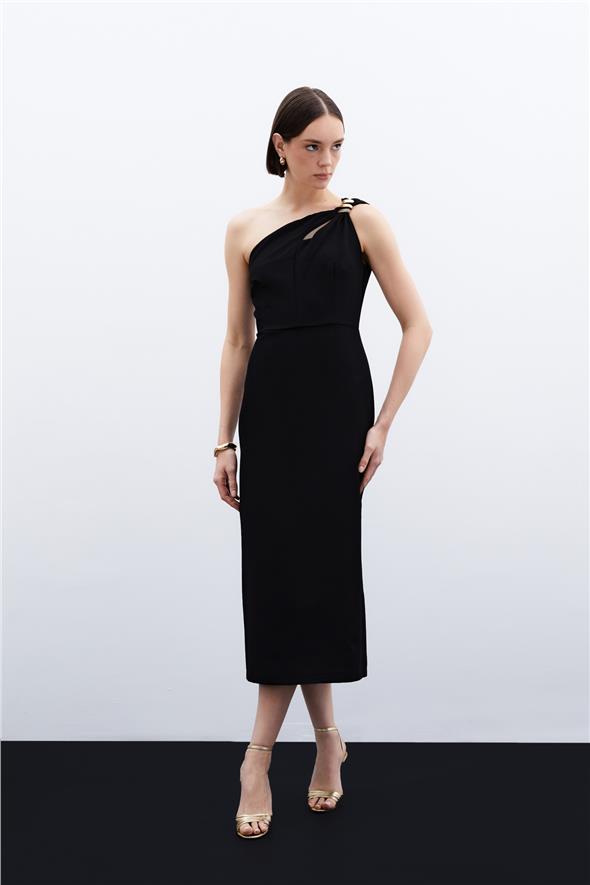 Aksesuar Detaylı Elbise - Siyah