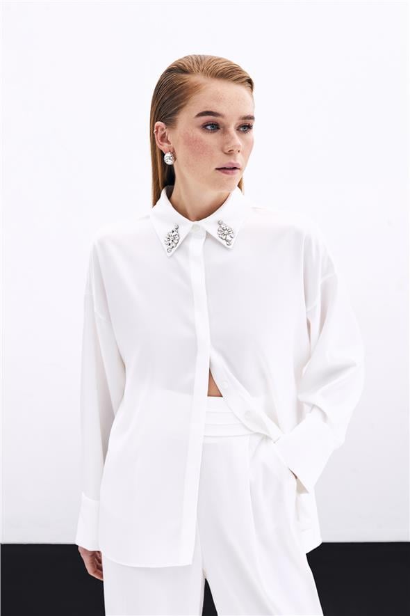 Aksesuar Detaylı Gömlek - Ekru