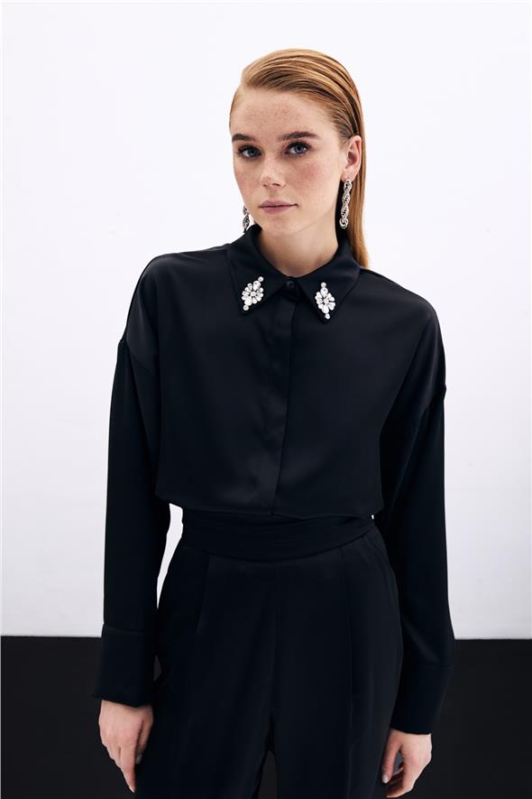 Aksesuar Detaylı Gömlek - Siyah