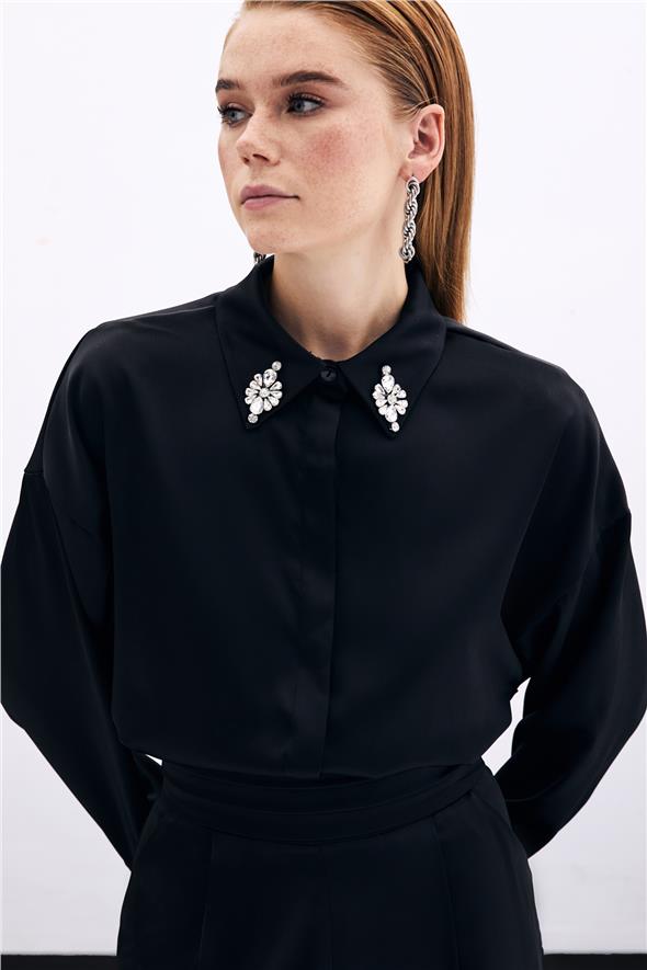 Aksesuar Detaylı Gömlek - Siyah