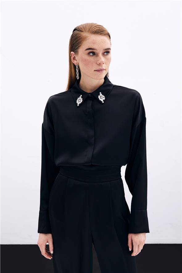 Aksesuar Detaylı Gömlek - Siyah