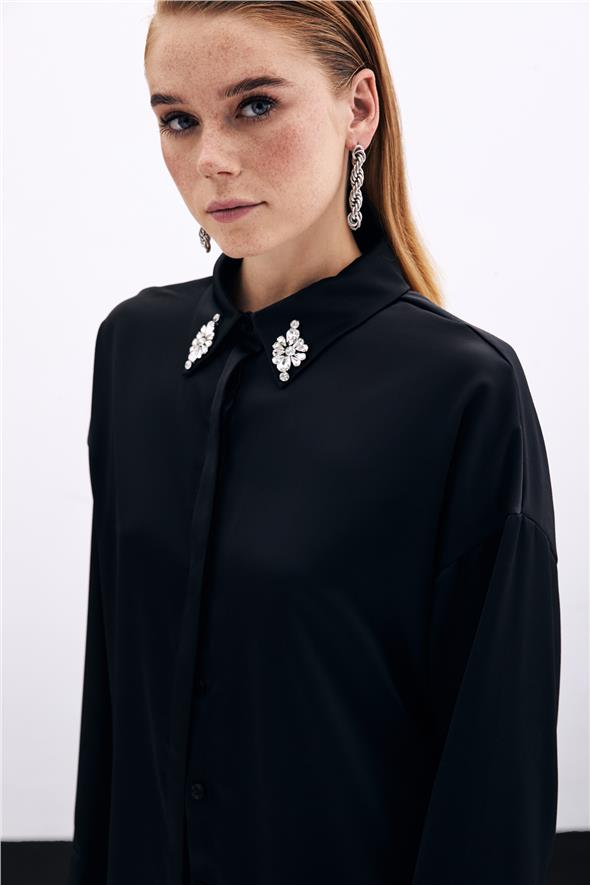Aksesuar Detaylı Gömlek - Siyah
