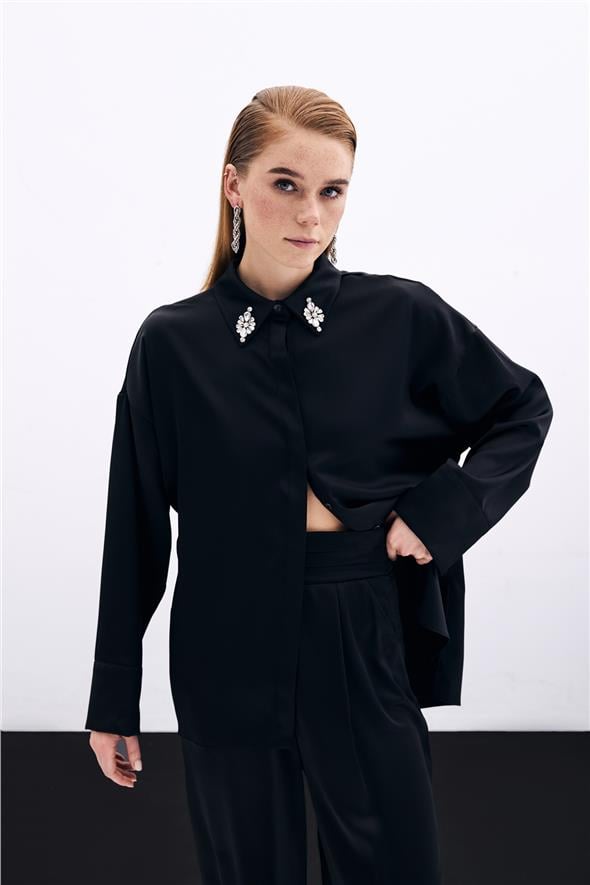 Aksesuar Detaylı Gömlek - Siyah