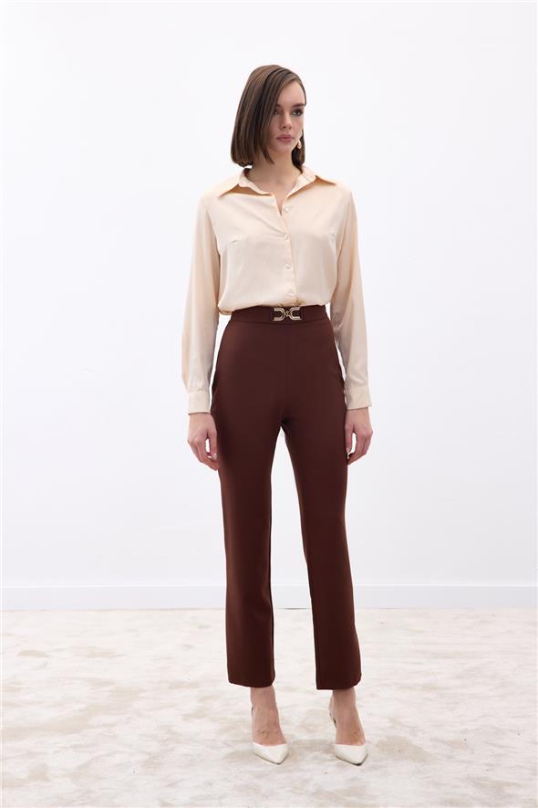 Aksesuar Detaylı Pantolon - Kahve