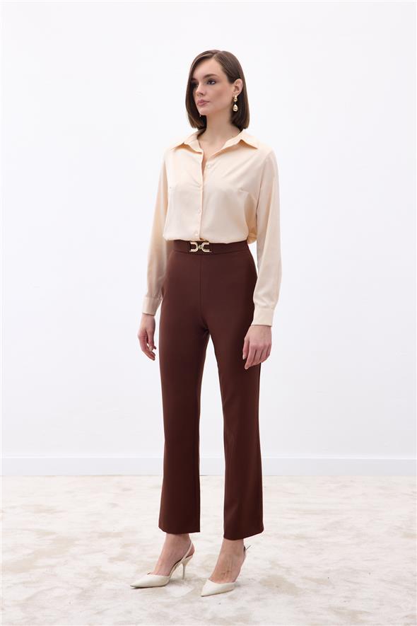 Aksesuar Detaylı Pantolon - Kahve