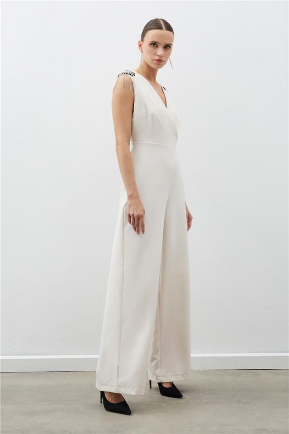 Aksesuar Detaylı Tulum - Bej