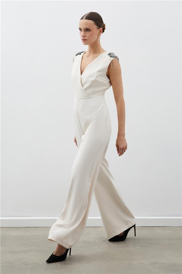 Aksesuar Detaylı Tulum - Bej