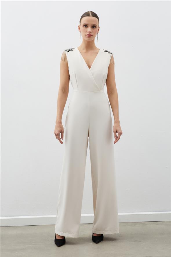 Aksesuar Detaylı Tulum - Bej