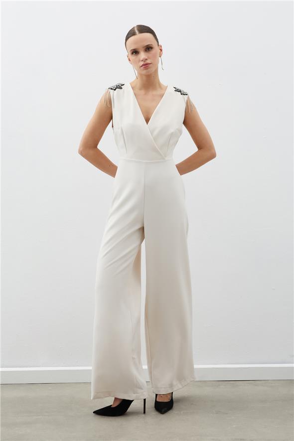 Aksesuar Detaylı Tulum - Bej