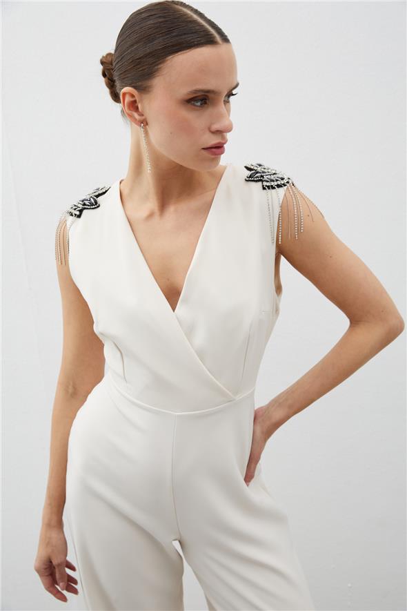 Aksesuar Detaylı Tulum - Bej