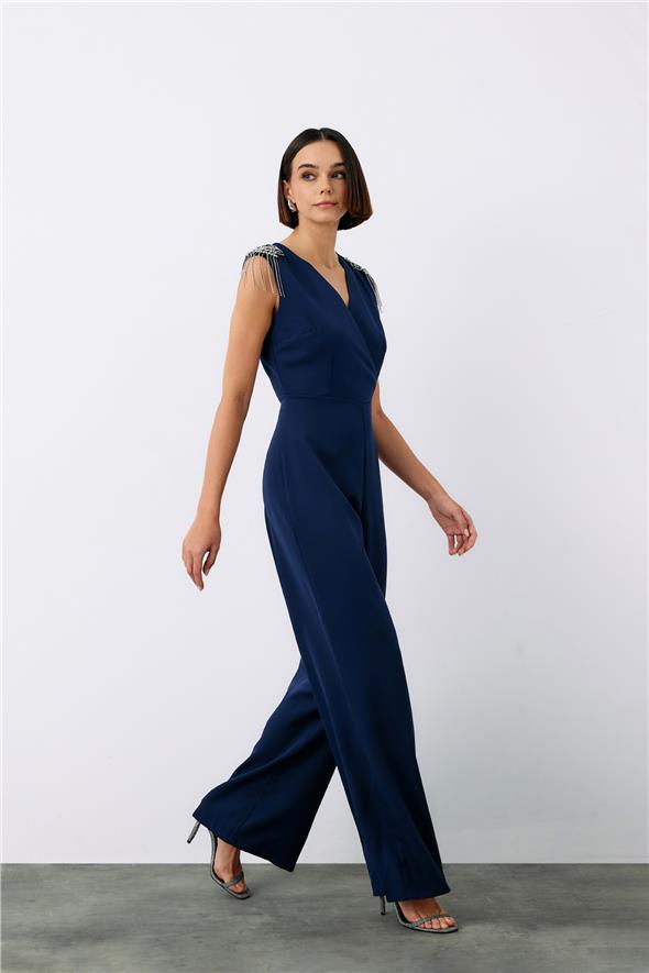 Aksesuar Detaylı Tulum - Lacivert