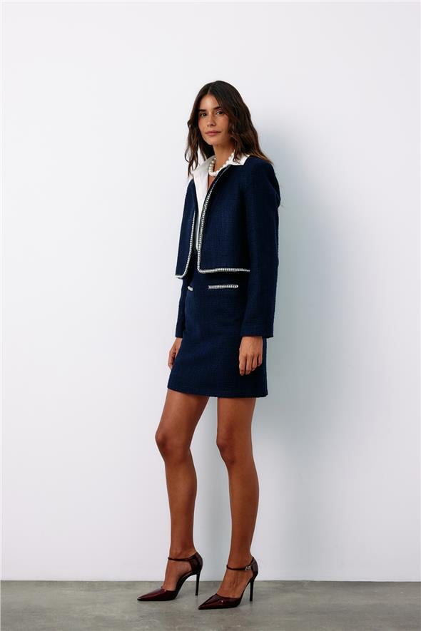 Aksesuar Detaylı Tüvit Etek - Lacivert