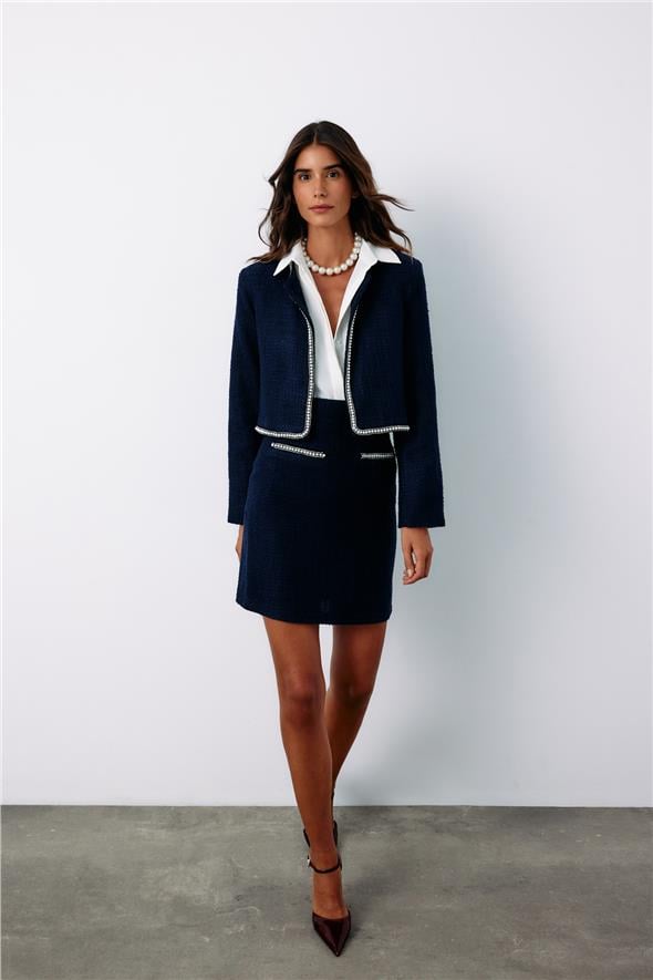 Aksesuar Detaylı Tüvit Etek - Lacivert