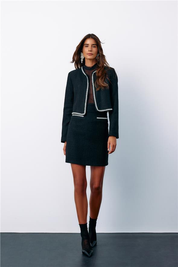 Aksesuar Detaylı Tüvit Etek - Siyah