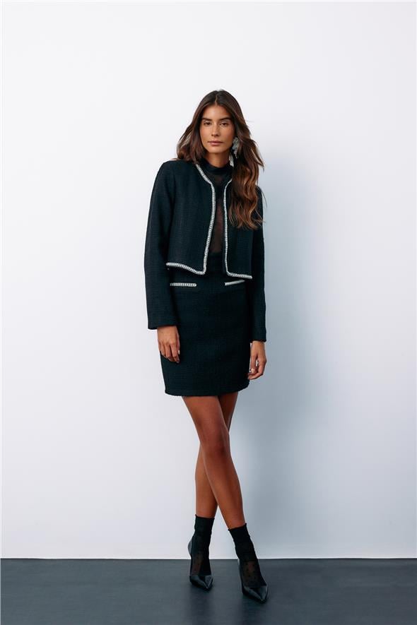 Aksesuar Detaylı Tüvit Etek - Siyah