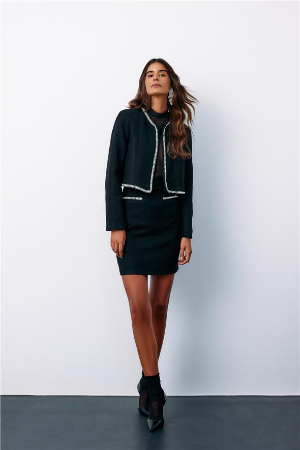 Aksesuar Detaylı Tüvit Etek - Siyah