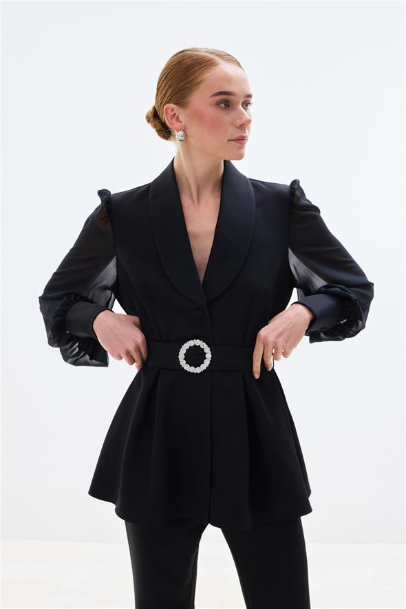 Aksesuar Kemerli Bluz - Siyah