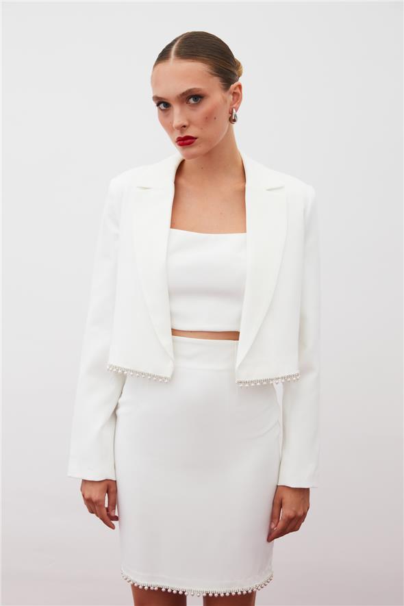 Aksesuarlı Kısa Ceket - Ekru