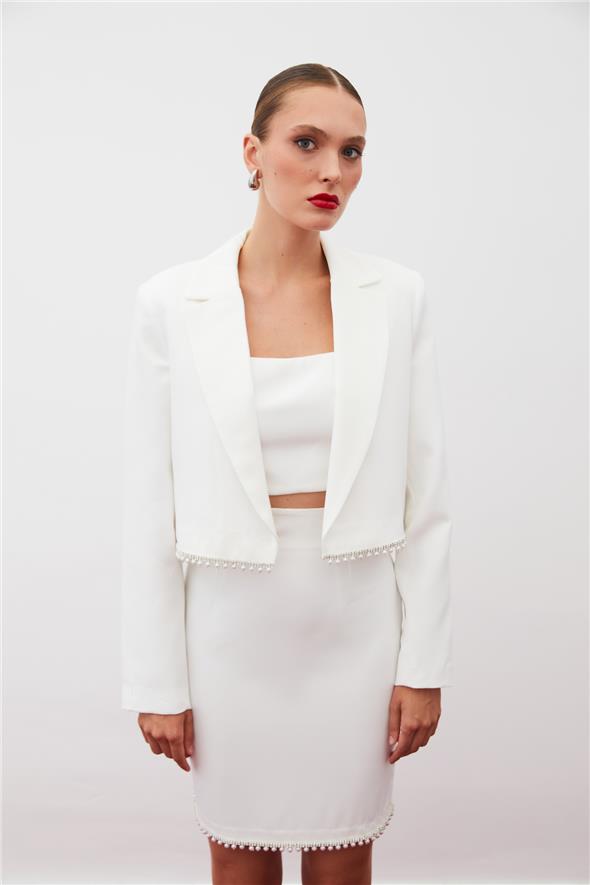 Aksesuarlı Kısa Ceket - Ekru