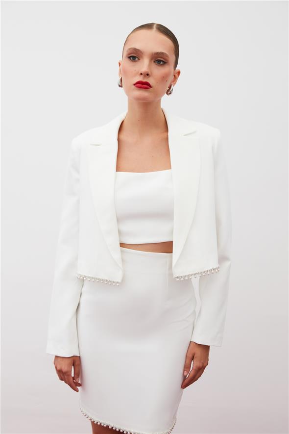 Aksesuarlı Kısa Ceket - Ekru