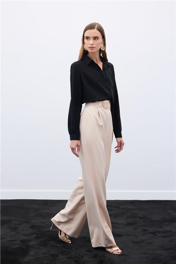 Aksesuarlı Pantolon - Bej