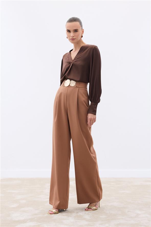 Aksesuarlı Pantolon - Camel