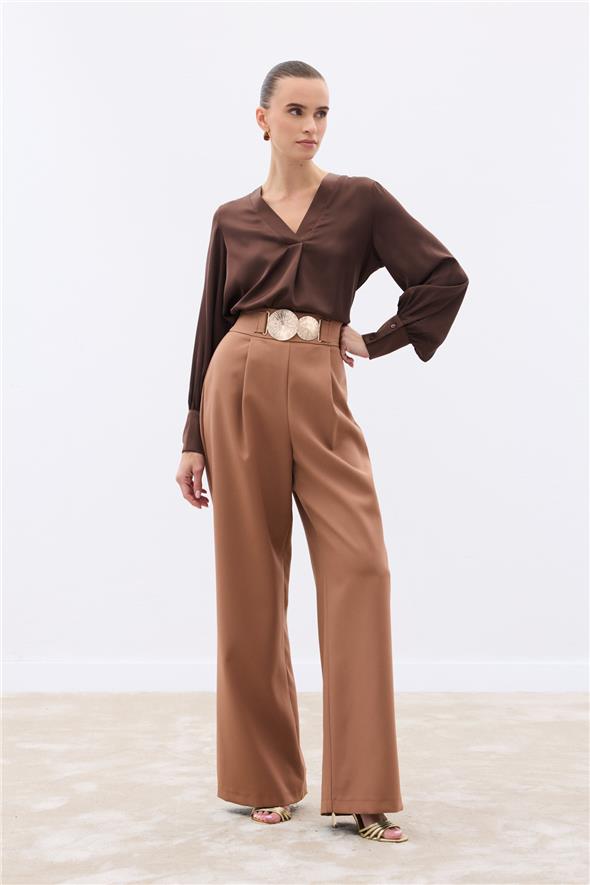 Aksesuarlı Pantolon - Camel