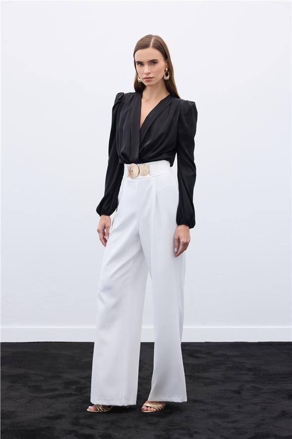 Aksesuarlı Pantolon - Ekru