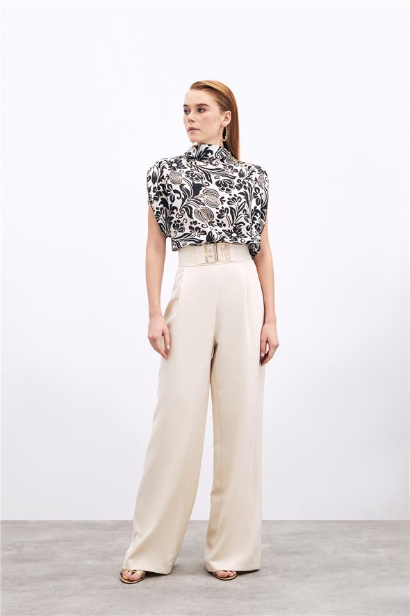 Aksesuarlı Yarasa Kol Bluz - Siyah