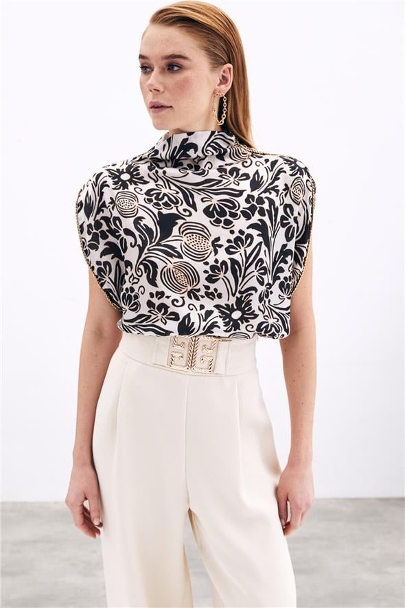 Aksesuarlı Yarasa Kol Bluz - Siyah