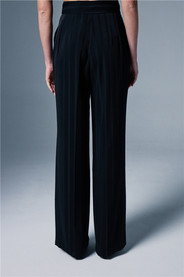 Anna Çizgili Pantolon - Siyah